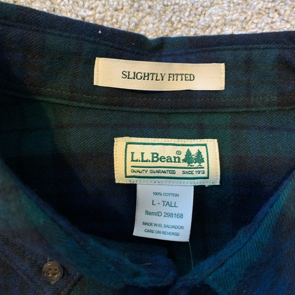 LL Bean Men's Scotch Plaid Flannel Shirt, Slightly Fitted, NWT, L-Tall - Picture 4 of 5
